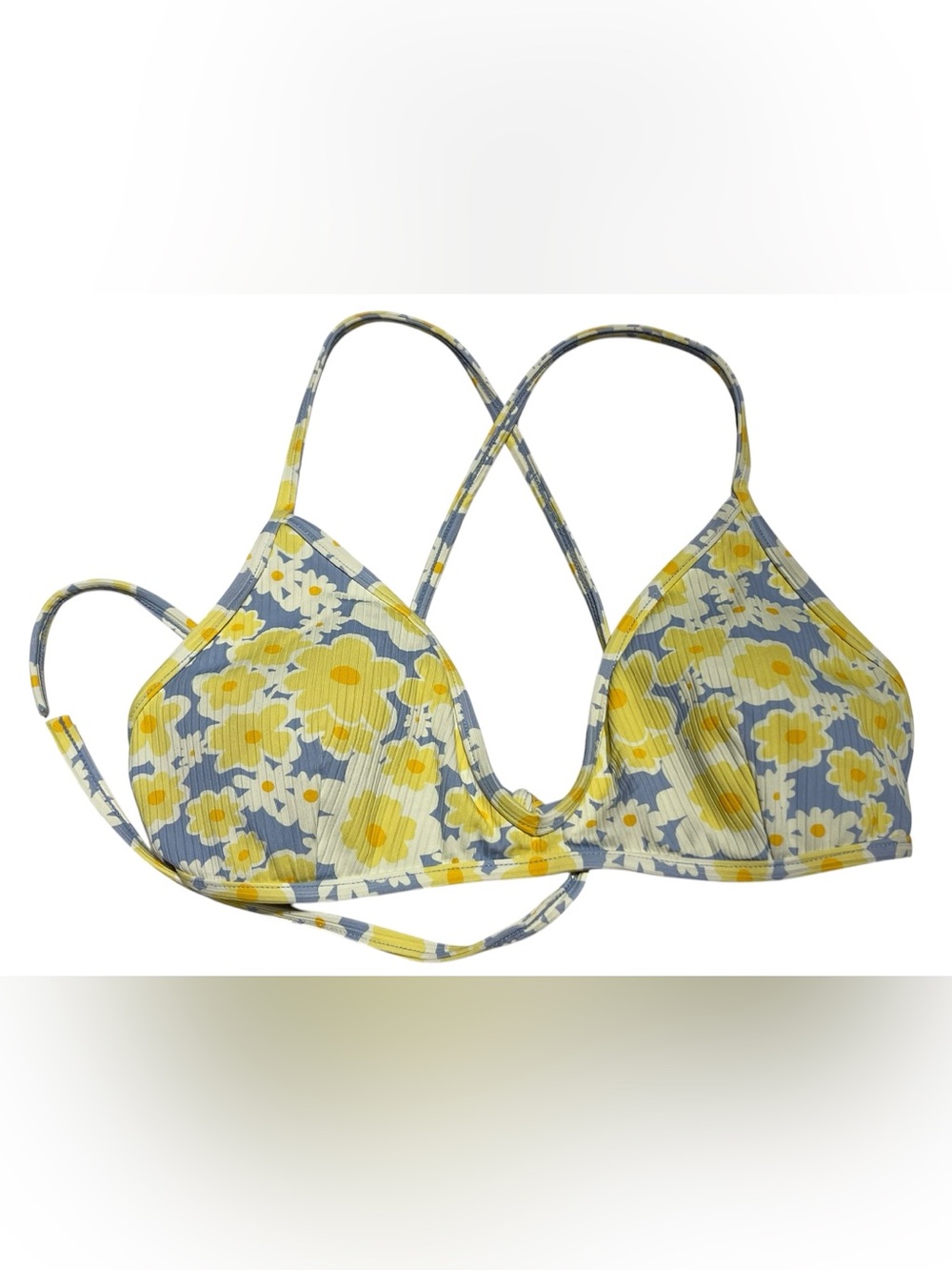 RVCA women's medium bikini top yellow & blue floral print - Picture 2 of 6